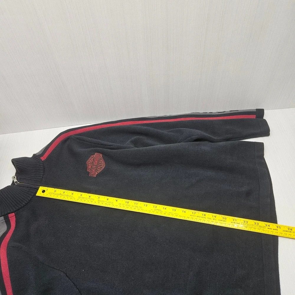 Harley-Davidson Mens Black Cotton 1/4 Zip Sweater Logo Sleeve Stripe Large L